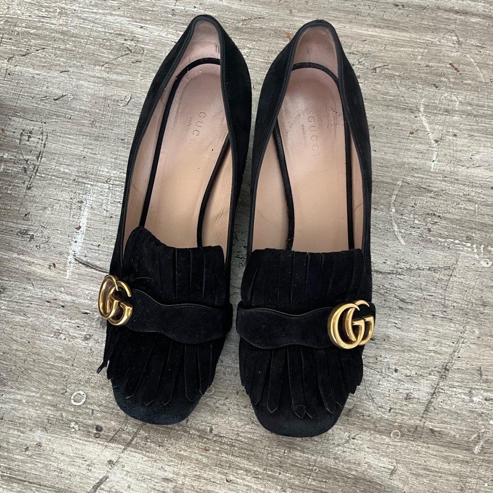 Gucci Black Marmont Women's block heel Shoes with Gold Accent